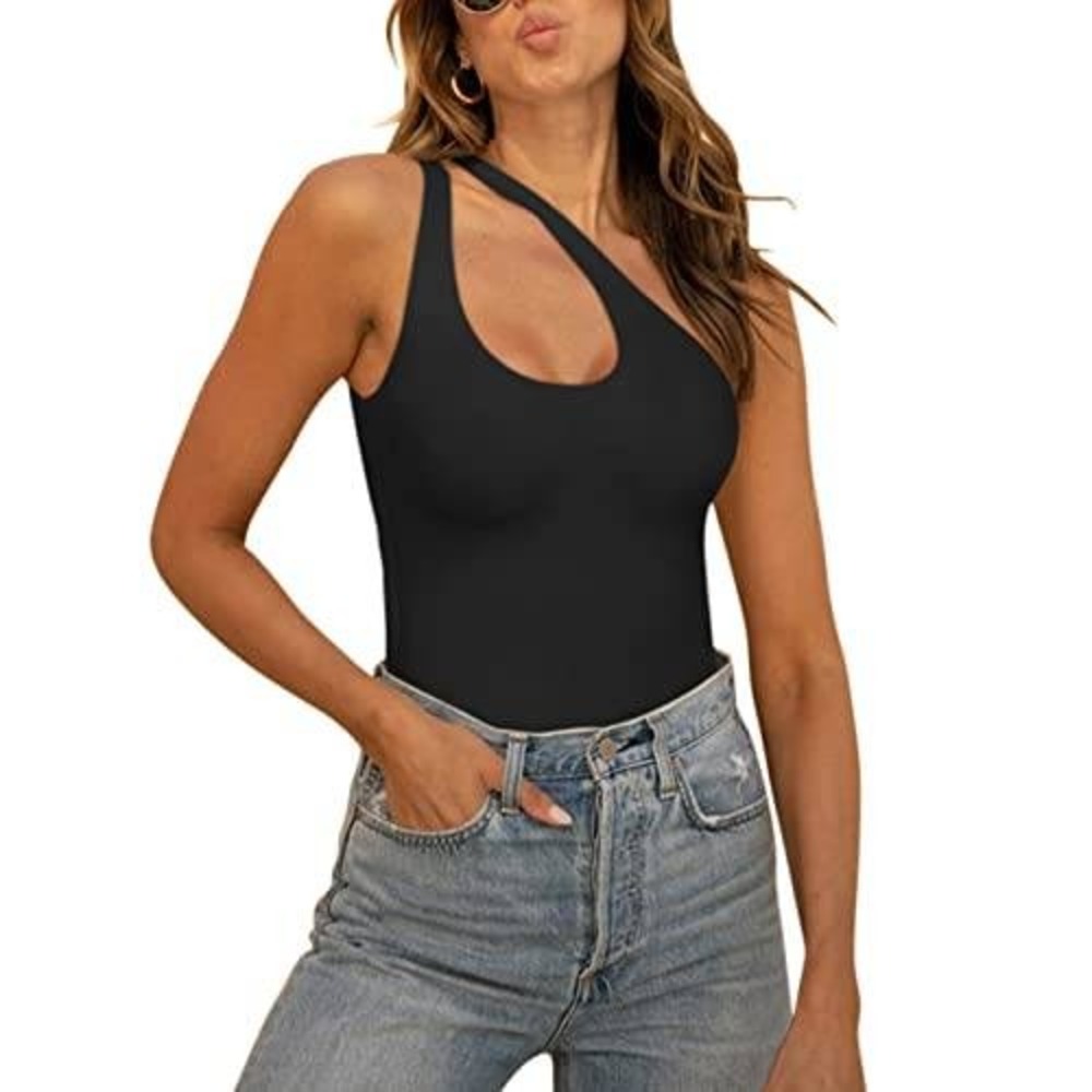 NWT Black One Shoulder Sleeveless Thong Bodysuit size‎ XXL Asymmetrical Tank